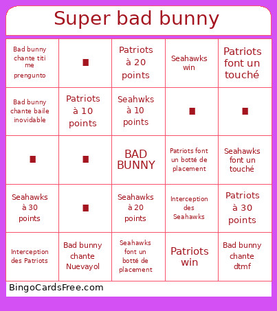 Super Bad Bunny Bingo Card