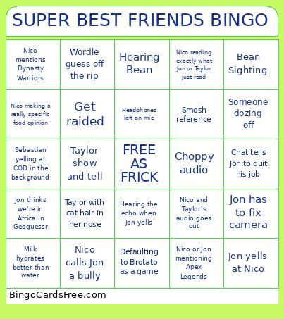 SUPER BEST FRIENDS Bingo Card