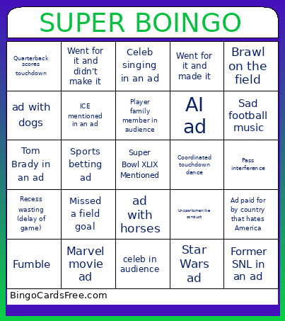 Super Boingo Bingo Card