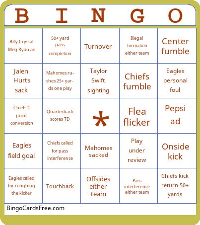 Super Bowl Bingo Cards Free Pdf Printable Game, Title: BINGO