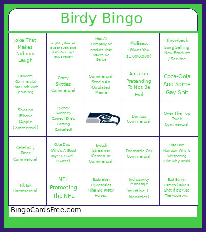 SUPER BOWL 2 Bingo Card