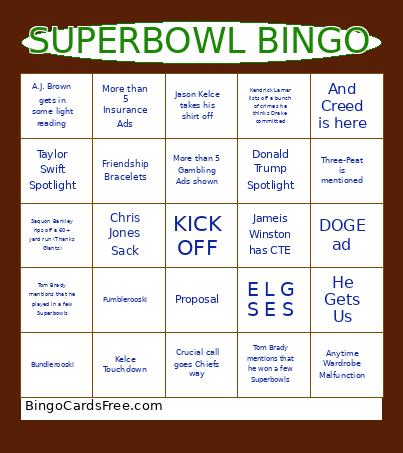 Super Bowl 2025 Bingo Card