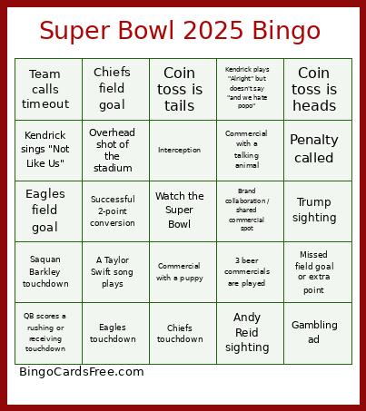 Super Bowl 2025 Bingo Card 2