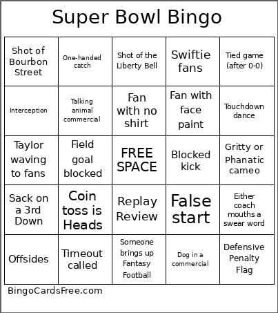 Super Bowl 2025 Bingo Cards Free Pdf Printable Game, Title: Super Bowl Bingo