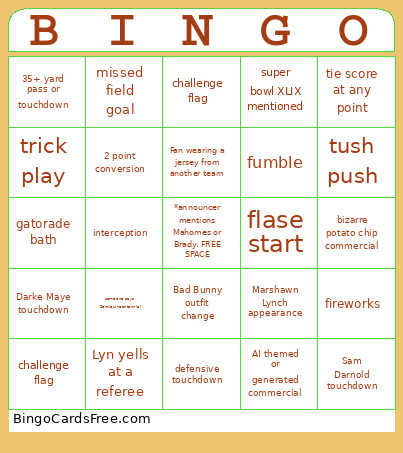 Super Bowl 2026 Bingo Card 2