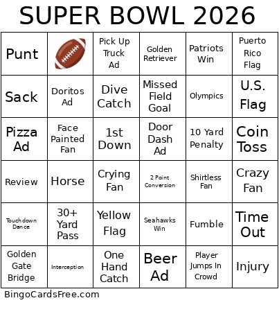 SUPER BOWL 2026 Bingo Card 2