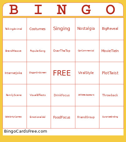 Super Bowl 2026 Bingo Card