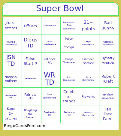 Super Bowl Bingo Card 3