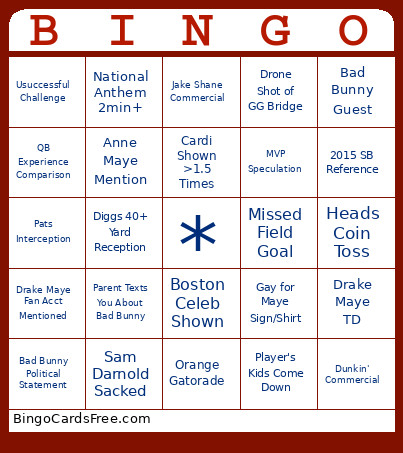 Super Bowl Bingo Card 3