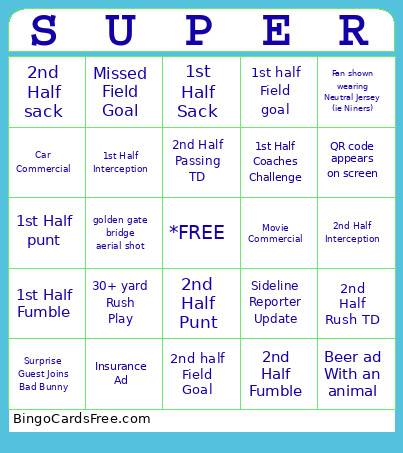 Super Bowl Bingo Card 2