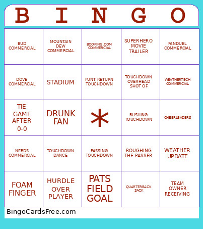 Super Bowl Bingo Card