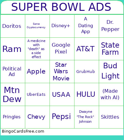SUPER BOWL ADS Bingo Card