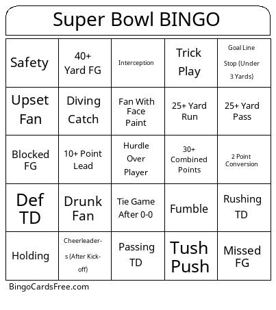 Super Bowl Bingo Cards Free Pdf Printable Game, Title: Super Bowl BINGO