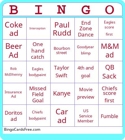 Super Bowl Bingo Cards Free Pdf Printable Game, Title: BINGO