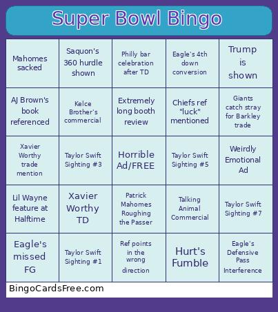 Super Bowl Bingo Card