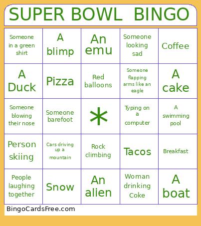 Super Bowl Bingo Cards Free Pdf Printable Game, Title: SUPER BOWL  BINGO