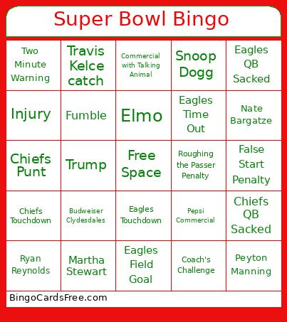 Super Bowl Bingo Cards Free Pdf Printable Game, Title: Super Bowl Bingo