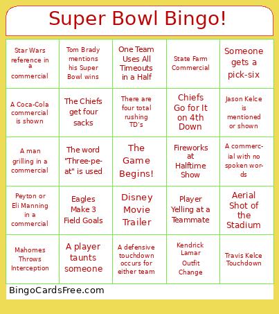 Super Bowl Bingo Cards Free Pdf Printable Game, Title: Super Bowl Bingo!