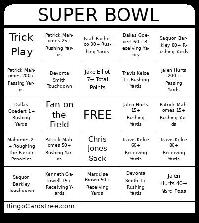Super Bowl Bingo Cards Free Pdf Printable Game, Title: SUPER BOWL