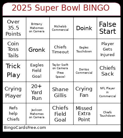 Super Bowl 2025 Bingo Card 2