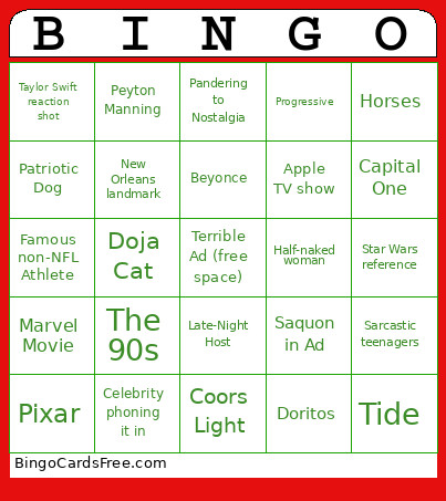 Super Bowl 2025 Bingo Card