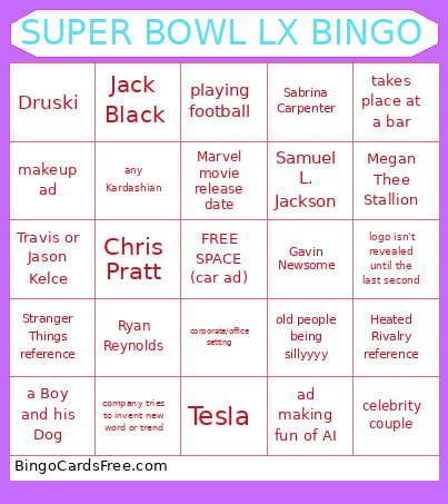 Super Bowl #3 Bingo Card