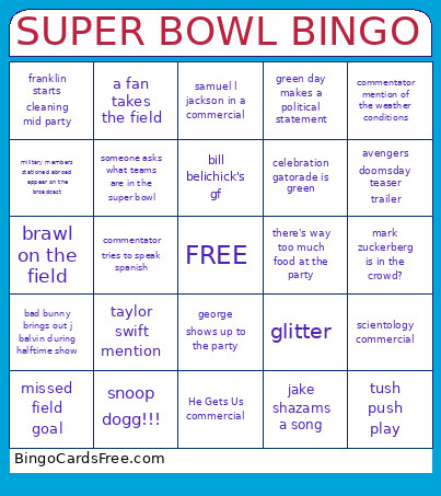 Super Bowl Bingo Card 2