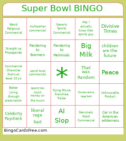 Super Bowl Bingo Card