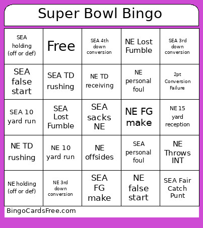 Super Bowl Bingo Card 2