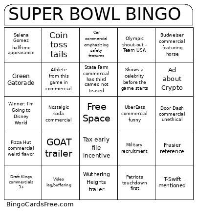 SUPER BOWL Bingo Card