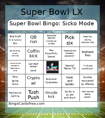 Super Bowl : Sicko Mode Bingo Card