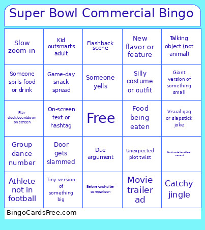Super Bowl Commercial Bingo Card 2