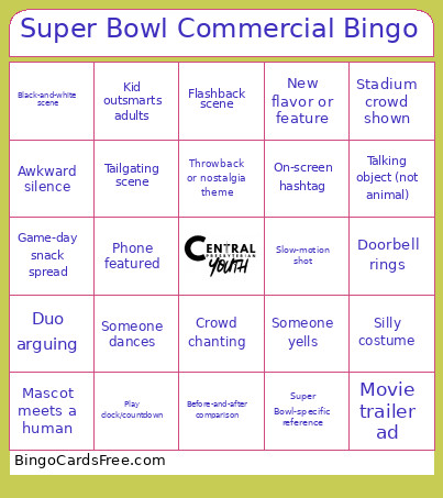 Super Bowl Commercial Bingo Card