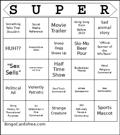Super Bowl Commercials Bingo Card 2