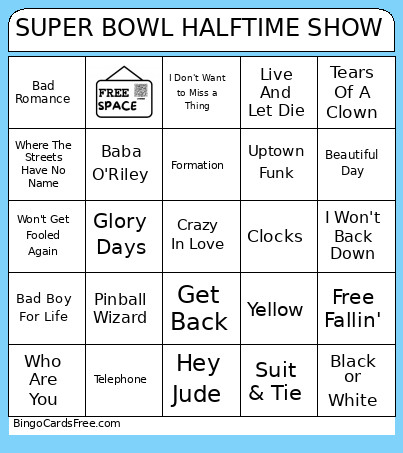 SUPER BOWL HALFTIME SHOW Bingo Card