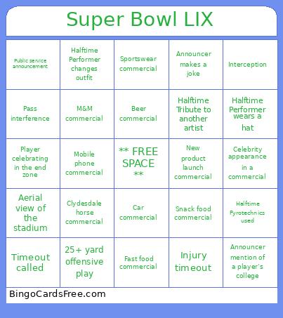 Super Bowl LIX Bingo Card 2