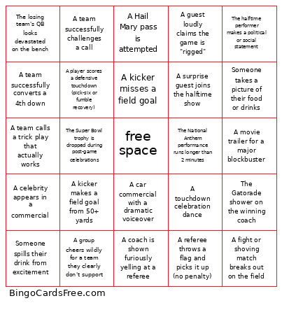 Super Bowl LIX Bingo Card