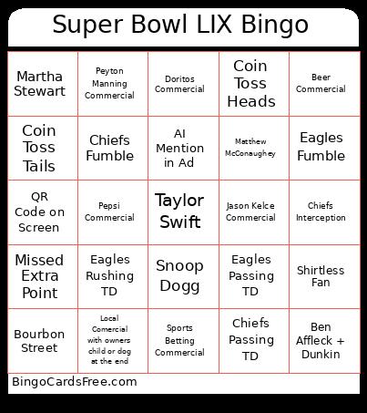 Super Bowl LIX Bingo Card