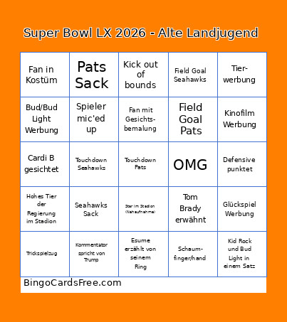 Super Bowl LX 2026 - Alte Landjugend Bingo Card