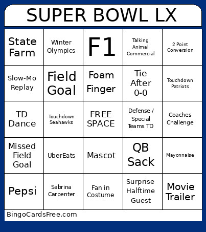 Super Bowl LX Bingo Card