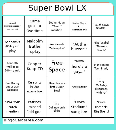 Super Bowl LX - Announcer 4 Bingo Card