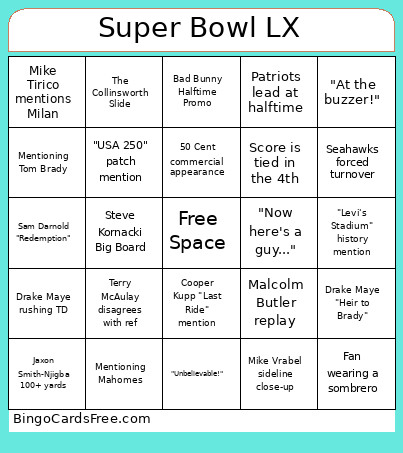 Super Bowl LX - Announcer 4 Bingo Card