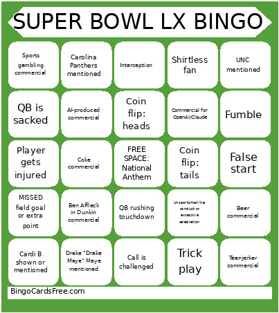 Super Bowl Bingo Cards - Free Unlimited #2