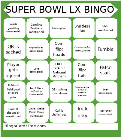 SUPER BOWL LX Bingo Card
