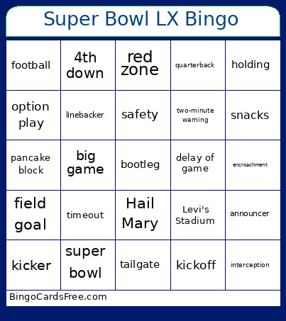 Super Bowl LX Bingo Card 3