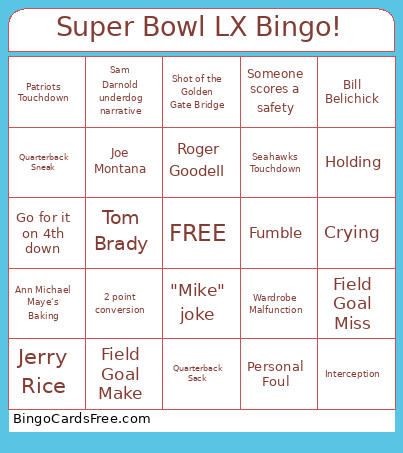 Super Bowl LX ! Bingo Card
