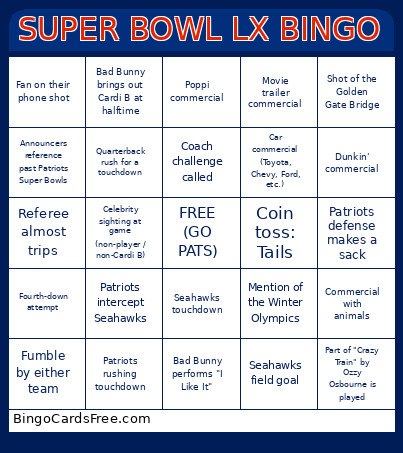 SUPER BOWL LX Bingo Card