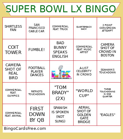 SUPER BOWL LX Bingo Card 2