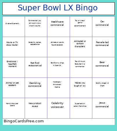 Super Bowl LX Bingo Card