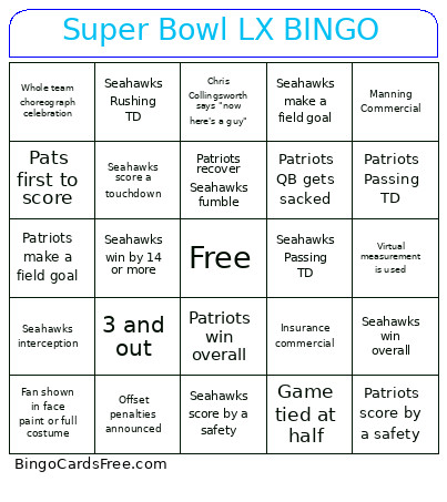 Super Bowl LX Bingo Card